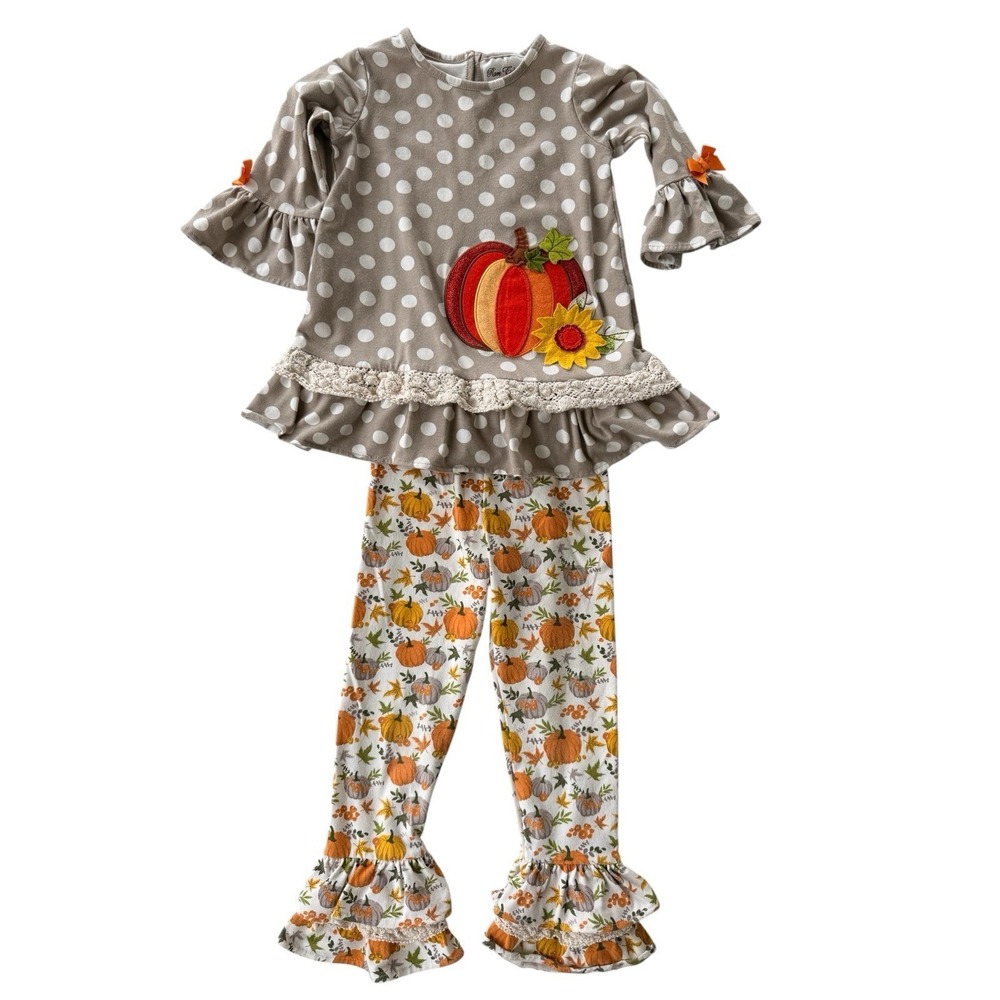 Rare Editions Girls 5‎ Fall Pumpkins Holiday 2pc Outfit Shirt Leggings Set
